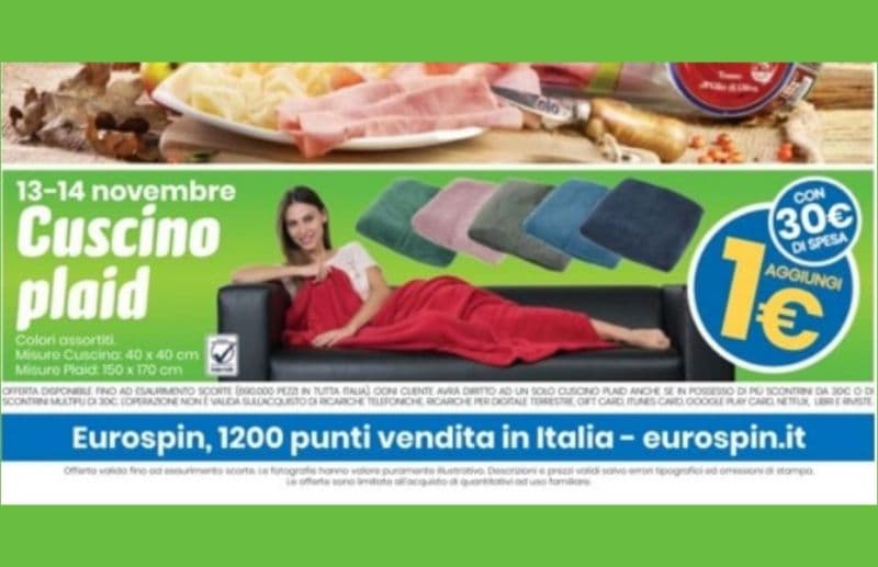 Eurospin Cuscino Plaid a solo 1€!