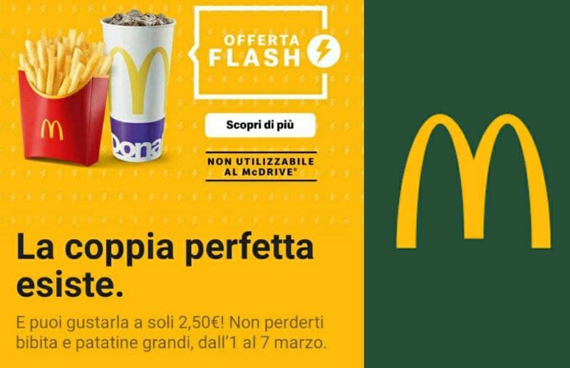 Nuova Offerta McDonald's Patatine+Bibita grande a soli € 2,50