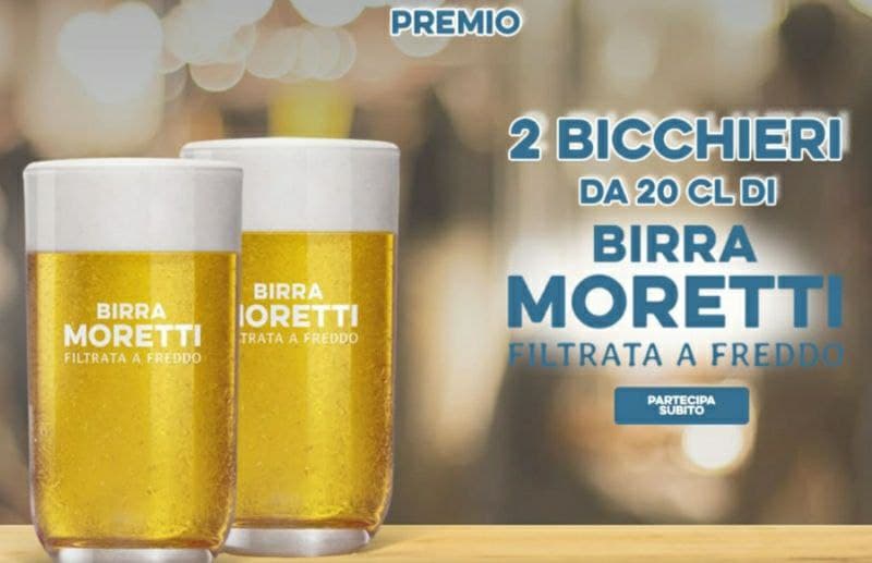 Bicchieri Birra Moretti, premio sicuro due bicchieri di filtrata a freddo