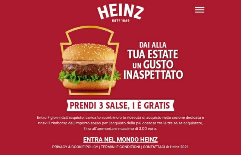Partecipa Cashback salse Heinz acquista 3 salse ricevi il rimborso della salsa più cara