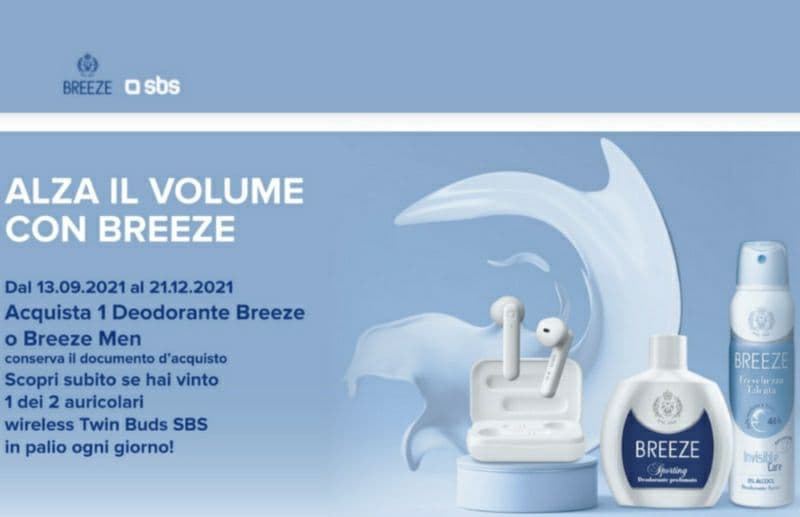 Concorso a premi Breeze vinci Auricolari SBS wireless Alza il volume con Breeze