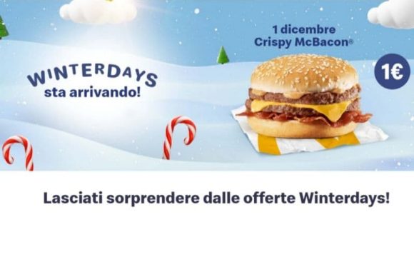 il 1 dicembre iniziano i Winterdays McDonald's 2021 con il Crispy Mcbacon e termineranno il 25 dicembre